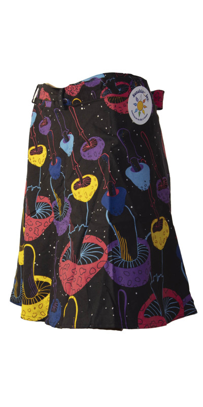 Magic Mushroom Short Wrap Skirt with Zip Pocket