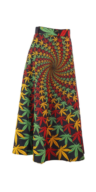 Rasta Leaf Spiral Wrap Skirt with Zip Pocket