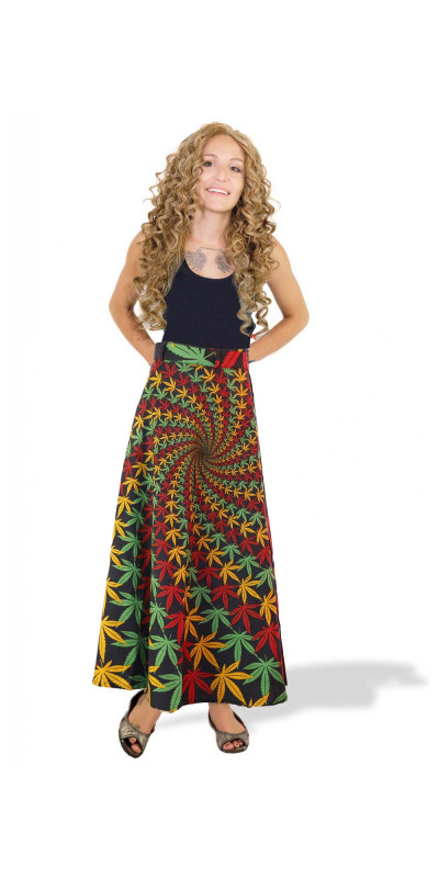 Rasta Leaf Spiral Wrap Skirt with Zip Pocket