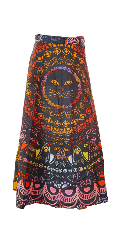 Colorful Cats Wrap Skirt with Zip Pocket
