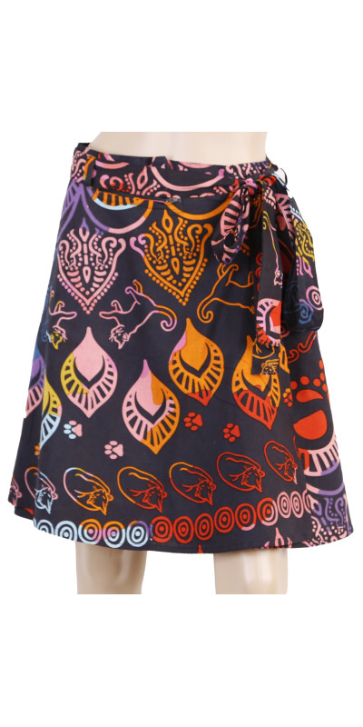 Colorful Cats Short Wrap Skirt with Zip Pocket