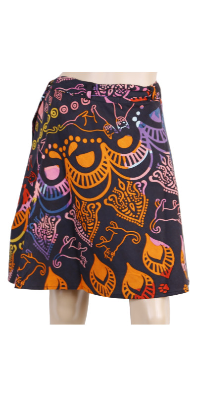 Colorful Cats Short Wrap Skirt with Zip Pocket