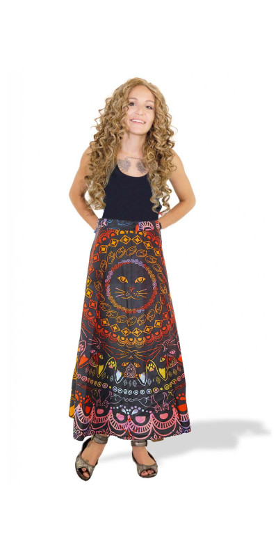 Colorful Cats Wrap Skirt with Zip Pocket