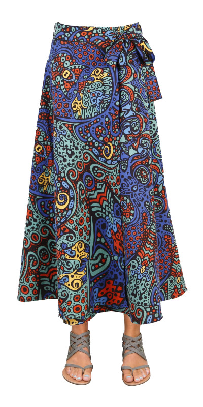 Blue Burst Wrap Skirt with Zip Pocket