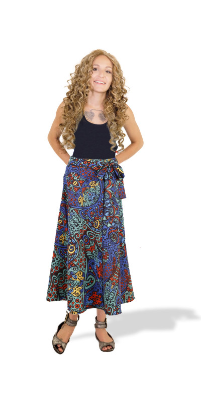Blue Burst Wrap Skirt with Zip Pocket