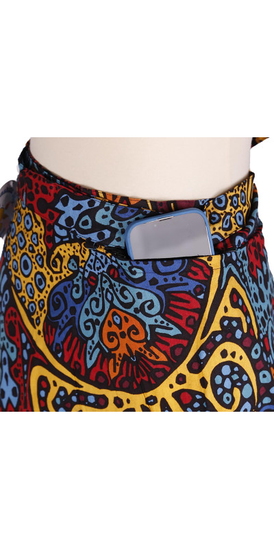 Sunburst Short Wrap Skirt with Zip Pocket