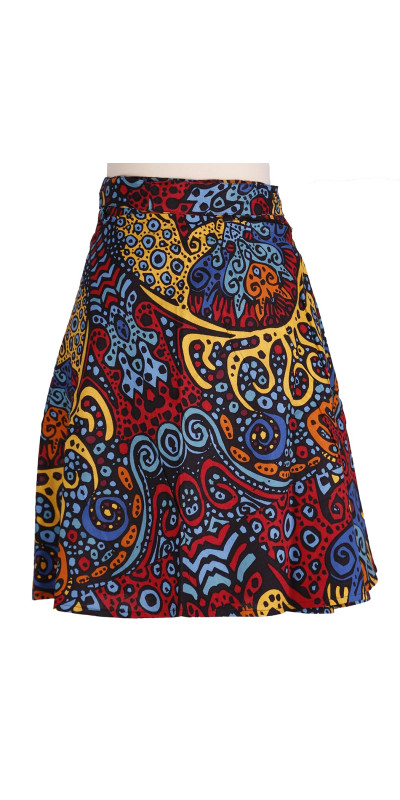 Sunburst Short Wrap Skirt with Zip Pocket
