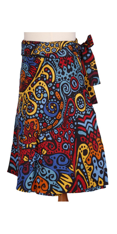 Sunburst Short Wrap Skirt with Zip Pocket