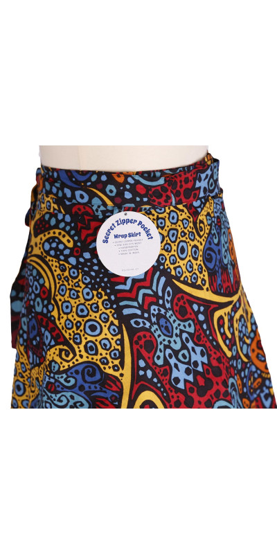 Sunburst Short Wrap Skirt with Zip Pocket