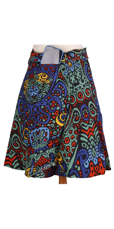 Blueburst Short Wrap Skirt with Zip Pocket