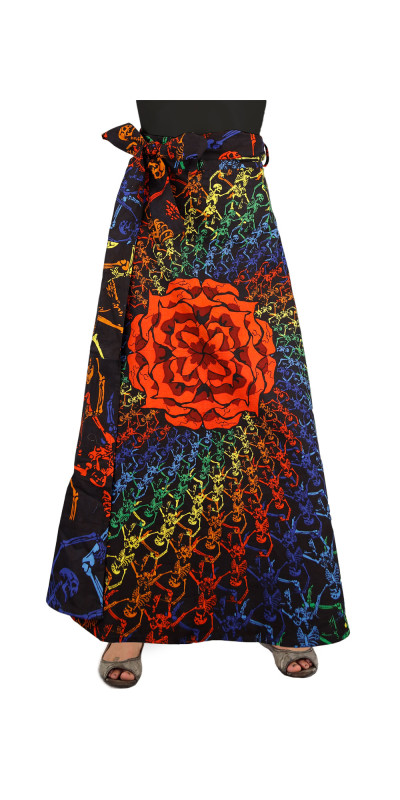 Dancing Skeletons Wrap Skirt with Zip Pocket