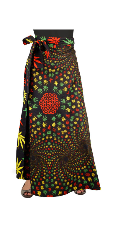 Leaf Vortex Wrap Skirt with Zip Pocket