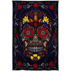 3D Sugar Skull Tapestry Black - Art by Dina June Toomey