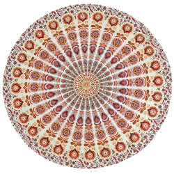 Zest For Life Round Red/Gold Mandala Tablecloth Tapestry 80" - Hemmed Edge
