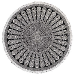 Zest For Life Round Black & White Plume Tablecloth Tapestry 80" - Fringed Edge