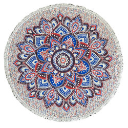 Zest For Life Round Red/Blue Mandala Tablecloth Tapestry 80" - Fringed Edge