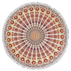 Zest For Life Round Red/Gold Mandala Tablecloth Tapestry 80" - Fringed Edge