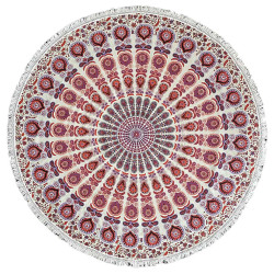 Zest For Life Round Purple/Red Mandala Tablecloth Tapestry 80" - Fringed Edge