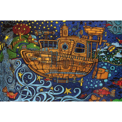 3D Steampunk Tugboat Tapestry - Art by Chris Pinkerton **Sale**