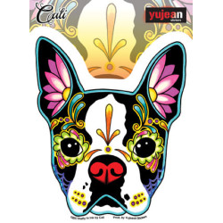 Cali Boston Terrier Day Of The Dead Sticker 5"