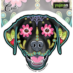 Cali Black Lab Day Of The Dead Sticker 4.75"