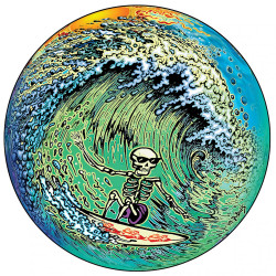Skeleton Surfer Sticker 4"