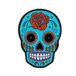 Blue Rose Skull Enamel Pin 1"