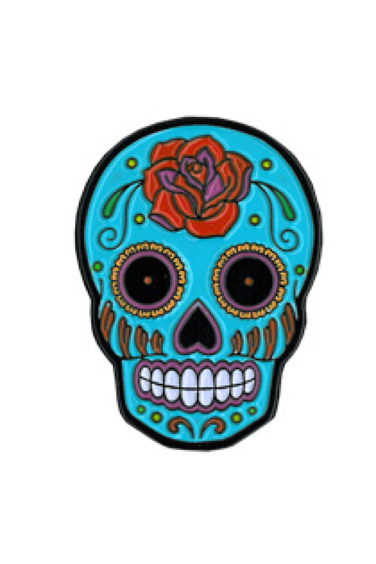 Blue Rose Skull Enamel Pin 1"