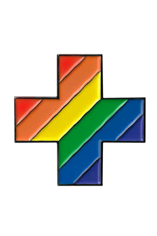 Rainbow Cross Enamel Pin 1.25"