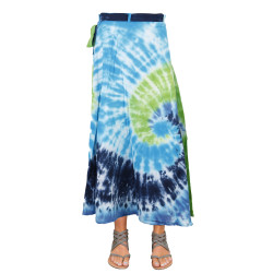 Blue & Green Tie Dye Wrap Skirt with Zip Pocket