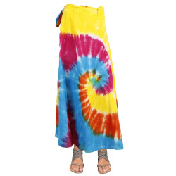 Multi Spiral Rainbow Tie Dye Wrap Skirt with Zip Pocket