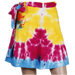 Rainbow Tie Dye Short Wrap Skirt with Zip Pocket