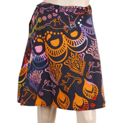 Colorful Cats Short Wrap Skirt with Zip Pocket