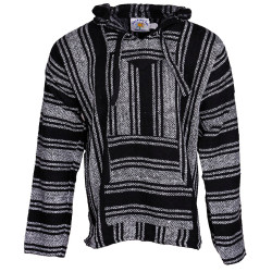 Baja Joy Pull Over Hoodie Black & White Stripes