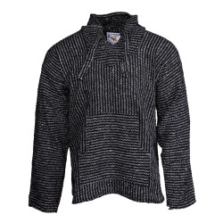 Baja Joy Pull Over Hoodie Black & White Pinstripe