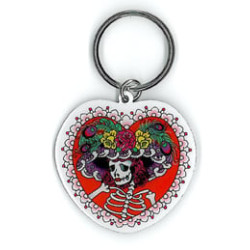 Day Of The Dead Flower Hat Skeleton Keychain 2"