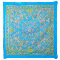 Turquoise Elephant Sheer Cotton Scarf 39x40