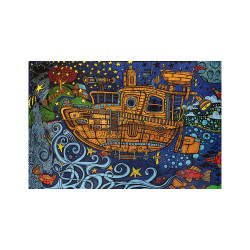 3D Steampunk Tug Boat Mini Tapestry 30x45 - Art by Chris Pinkerton