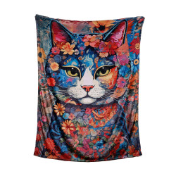 Flower Cat Fleece Blanket Queen Size 60x80"
