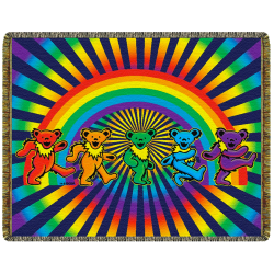 Grateful Dead Rainbow Bears Woven Cotton Blanket 53x69