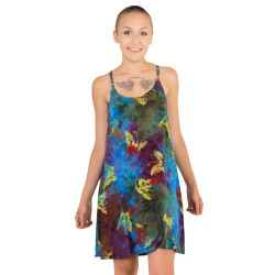 Hary Dary Adjustable Strap Slip Dress Teal with Butterflies