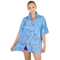 Blue Multicolored Batik Hary Dary Men's Button Down Camp Shirt
