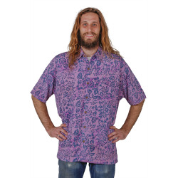 Purple Multicolored Batik Hary Dary Men's Button Down Camp Shirt