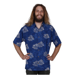 Blue Shrooms Batik Hary Dary Men's Button Down Camp Shirt