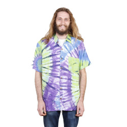 Blue Green Tie Dye Hary Dary Men's Button Down Camp Shirt
