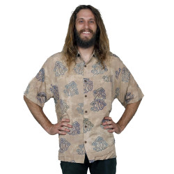 Tan Shrooms Batik Hary Dary Men's Button Down Camp Shirt