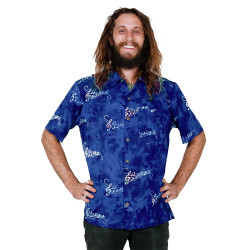 Blue Musical Notes Batik Hary Dary Men's Button Down Camp Shirt