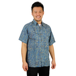 Gray Multicolored Batik Hary Dary Men's Button Down Camp Shirt