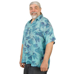 Aqua with Navy Flowers Hary Dary Men's Button Down Camp Shirt