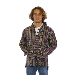 Woven Baja Style Hoodie Pullover Purple/Gold